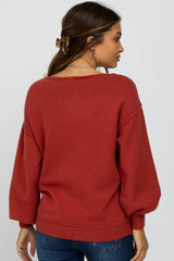 Rust Boat Neck Bubble Sleeve Maternity Sweater