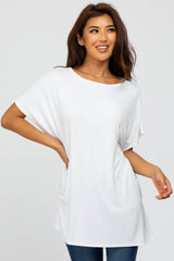 White Short Sleeve Boatneck Top