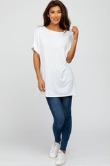 White Short Sleeve Boatneck Top