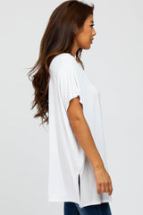 White Short Sleeve Boatneck Top