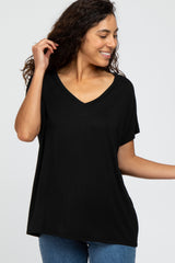 Black V-Neck Dolman Sleeve Top