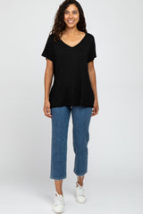 Black V-Neck Dolman Sleeve Top