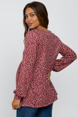 Mauve Leopard Print Long Sleeve Maternity Babydoll Top