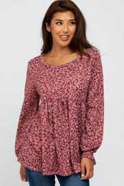 Mauve Leopard Print Long Sleeve Babydoll Top