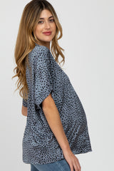 Blue Animal Print Maternity Blouse