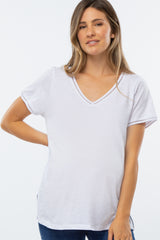 White Eyelet Accent Short Sleeve Maternity Top