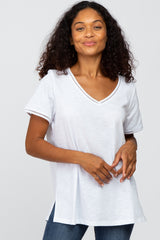 White Eyelet Accent Short Sleeve Maternity Top