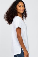 White Eyelet Accent Short Sleeve Top