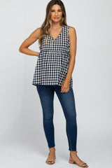 Black Checkered V-Neck Babydoll Maternity Tank Top