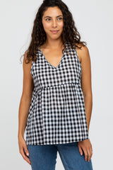 Black Checkered V-Neck Babydoll Maternity Tank Top