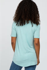 Mint Green V-Neck Short Sleeve Round Hem Top