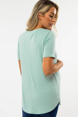 Mint Green V-Neck Maternity Short Sleeve Round Hem Top