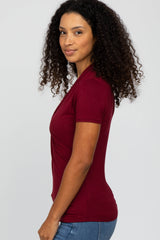 Burgundy Solid Short Sleeve Wrap Front Nursing Top