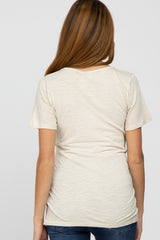 Beige V-Neck Maternity T Shirt