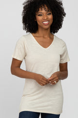 Beige V-Neck Maternity T Shirt