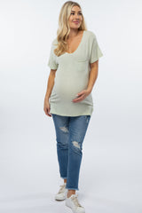 Mint Green Front Pocket Maternity T Shirt