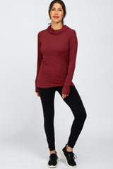 Burgundy Ribbed Hooded Active Top