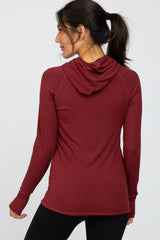 Burgundy Ribbed Hooded Active Top