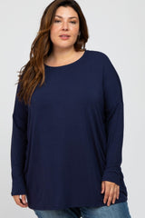 Navy Long Dolman Sleeve Plus Maternity Top