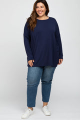 Navy Long Dolman Sleeve Plus Top