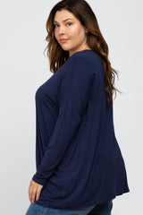 Navy Long Dolman Sleeve Plus Top