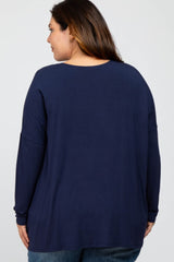 Navy Long Dolman Sleeve Plus Top