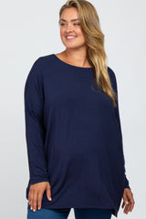 Navy Long Dolman Sleeve Plus Maternity Top