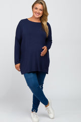 Navy Long Dolman Sleeve Plus Maternity Top