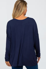 Navy Long Dolman Sleeve Plus Maternity Top