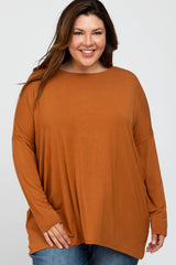 Camel Long Dolman Sleeve Plus Top