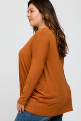 Camel Long Dolman Sleeve Plus Top