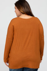 Camel Long Dolman Sleeve Plus Top