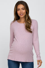 Lavender Knit Ribbed Long Sleeve Maternity Top