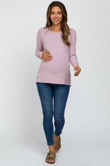 Lavender Knit Ribbed Long Sleeve Maternity Top