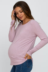 Lavender Knit Ribbed Long Sleeve Maternity Top