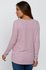 Lavender Knit Ribbed Long Sleeve Maternity Top