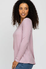 Lavender Knit Ribbed Long Sleeve Top