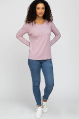 Lavender Knit Ribbed Long Sleeve Top