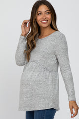 Heather Grey Soft Long Sleeve Maternity Babydoll Top