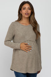 Mocha Soft Brushed Long Sleeve Maternity Babydoll Top