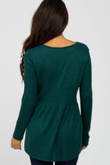 Forest Green Soft Brushed Long Sleeve Babydoll Top