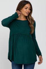 Forest Green Soft Brushed Long Sleeve Maternity Babydoll Top