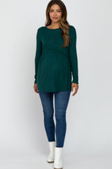 Forest Green Soft Brushed Long Sleeve Maternity Babydoll Top