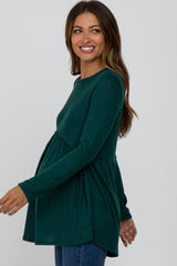 Forest Green Soft Brushed Long Sleeve Maternity Babydoll Top