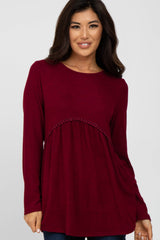 Burgundy Soft Brushed Long Sleeve Babydoll Top