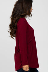 Burgundy Soft Brushed Long Sleeve Babydoll Top