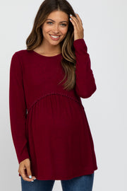 Burgundy Soft Brushed Long Sleeve Maternity Babydoll Top