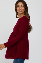 Burgundy Soft Brushed Long Sleeve Maternity Babydoll Top