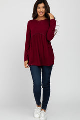 Burgundy Soft Brushed Long Sleeve Babydoll Top