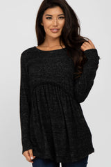 Black Soft Brushed Long Sleeve Maternity Babydoll Top